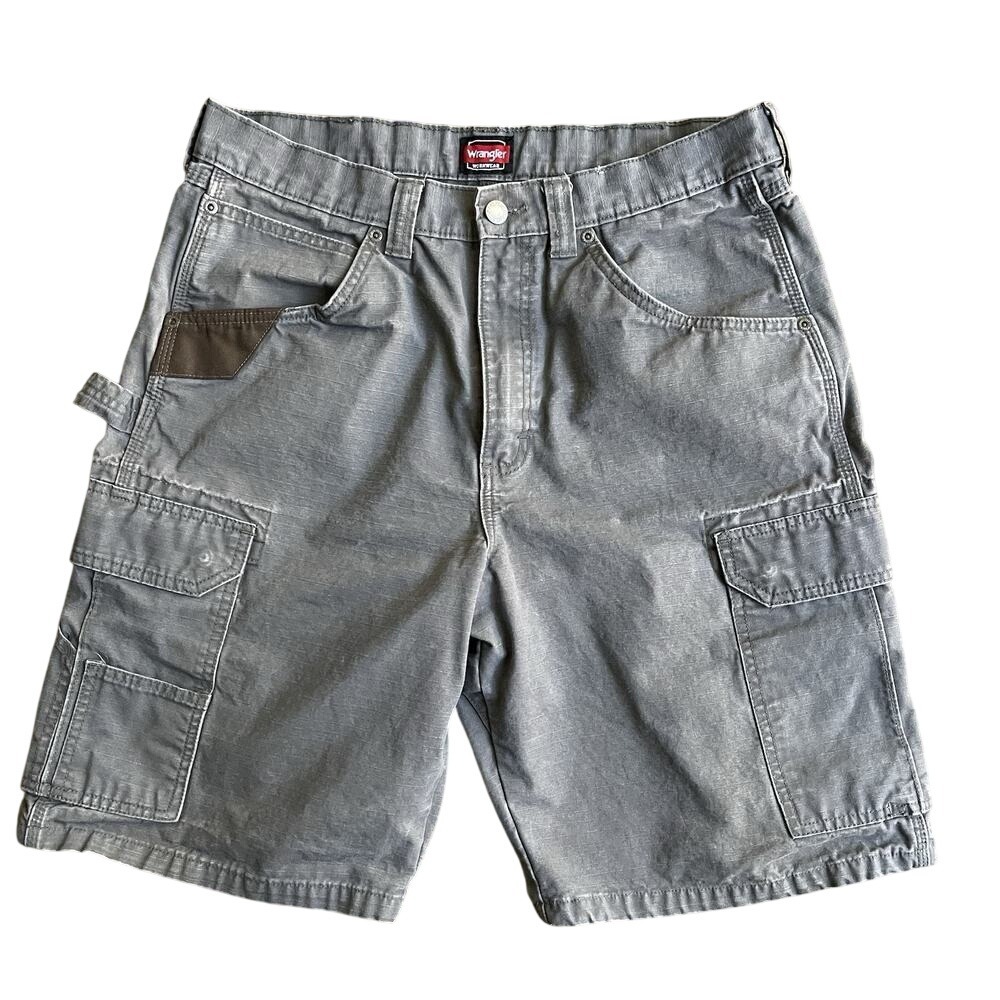 Wrangler Cargo Shorts Mens 33 Gray Workwear Utility Carpenter Rugged Workwear